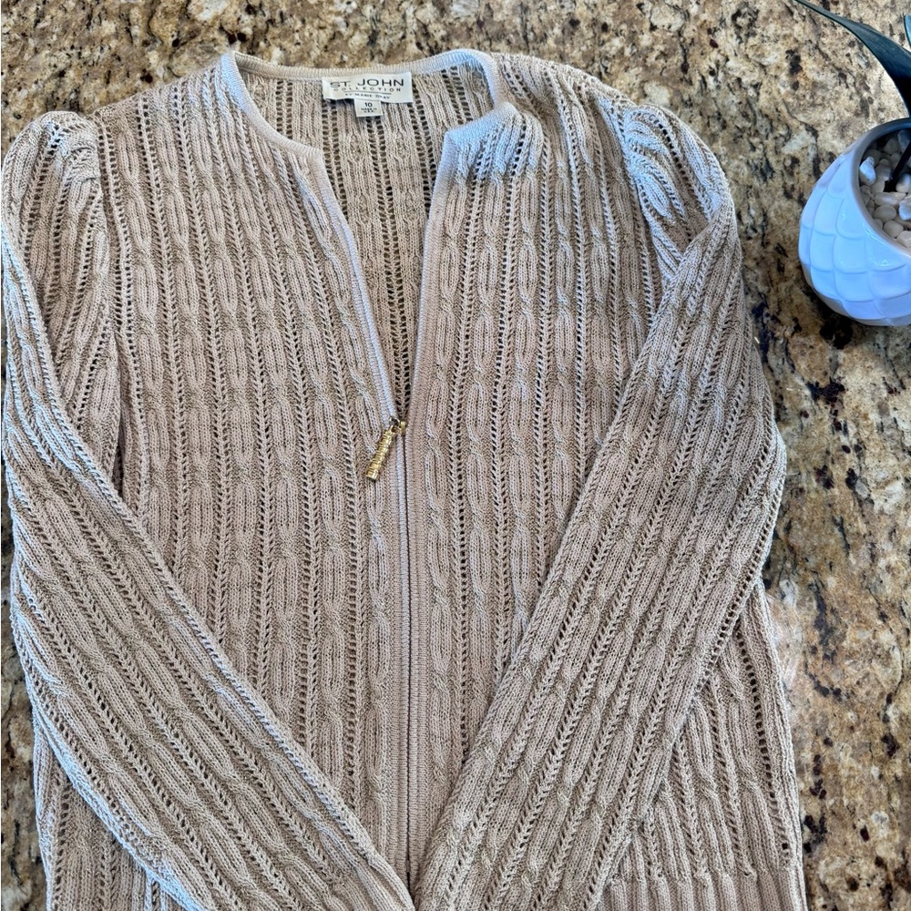 St. John Taupe Textured Cardigan